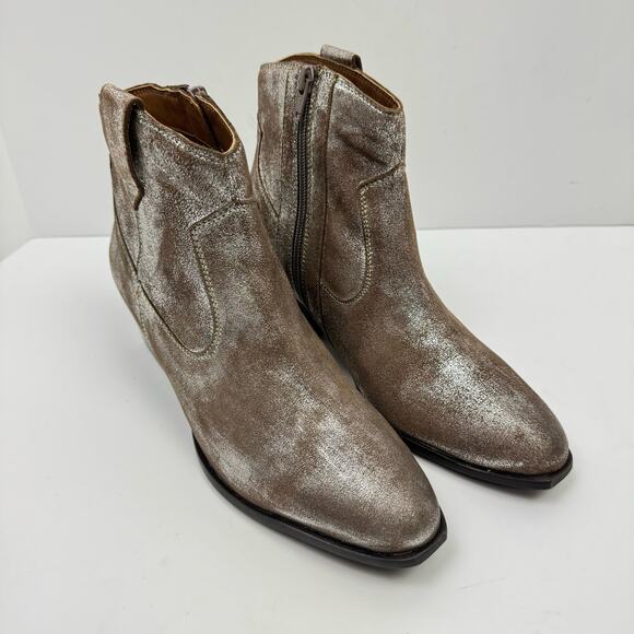 NEW Seychelles Upside Silver Metallic Suede Leather Western Bootie Ankle Boot - Picture 8 of 15